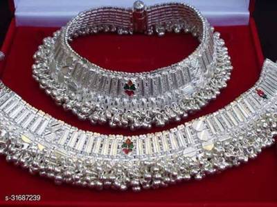 RN PAYAL SILVER PLATED GHUNGRU PAEJEB 10 INCH Copper Brass