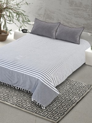 Saral Home 350 TC Cotton Double Striped Flat Bedsheet(Pack of 1, Grey)