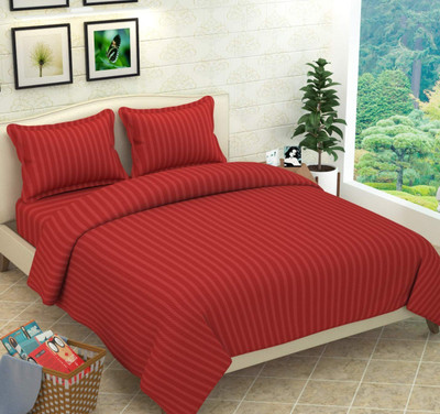 aashiyana sajona 180 TC Microfiber Single Striped Flat Bedsheet(Pack of 1, Red)