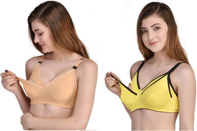 Zourt B Cup Feeding Bra Set of 2 Women Maternity/Nursing Non Padded Bra(Beige, Yellow)
