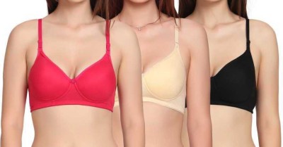 sashu Combo pack Of 3 Women Full Coverage Lightly Padded Bra(Pink, Black, Beige)