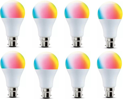 Dhija 9 W Basic Round B22 LED Bulb(Multicolor, Pack of 8)