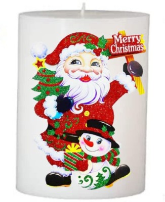 Floryn decor Christmas Candles | Christmas Printed Candles | Christmas Candles for Decoration | Christmas Pillar Candles (Santa Clause, 3 by 4) Candle(White, Pack of 1)