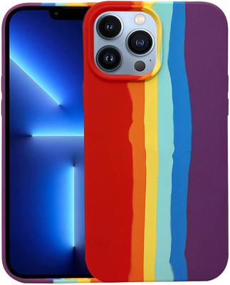 Evett Back Cover for iPhone 13 Pro Max Rainbow Liquid Silicon with Microfiber Cloth Matt Finish(Multicolor, Dual Protection, Pack of: 1)