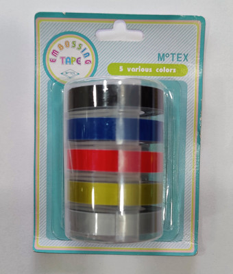 MOTEX Embossing Tape for Label Maker - Set of 5 Single Sided Handheld Label Tape (Manual)(Black, Ocean Blue, Red, Gold, Silver)