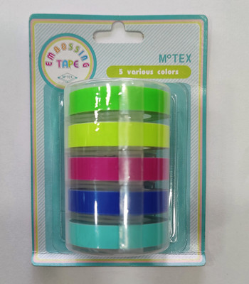 MOTEX Embossing Tape for Label Maker - Set of 5 Single Sided Handheld Label Tape (Manual)(Fluorescent Green, Fluorescent Pink, Pastel Pink, Pastel Violet, Baby Pink)
