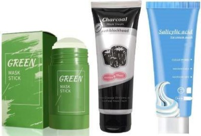 Red Ballons Green Tea Purifying Clay Stick Mask Oil Control Anti-Acne Eggplant Solid Fine, Portable Cleansing Mask Mud Apply Mask, Green Tea Facial Detox Mud Mask With FACE CLEANSING ICE CREAM MASK CLEAN POSE BLACK HEAD REMOVER MASK & Charcoal Face Scrub- No Parabens & Mineral Oil Face Scrub for Exf