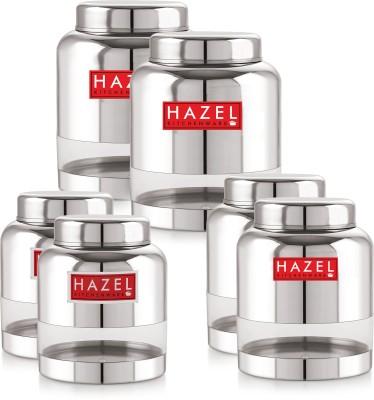 HAZEL Steel Grocery Container  - 1000 ml, 1500 ml, 2000 ml(Pack of 6, Silver)