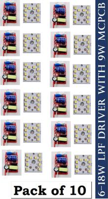 SG Flash (pack of 10) 9w MCPCB Led WITH 6-18W LPF DRIVER Raw Material For Led Bulb Light PREMIUM QUALITY Electronic Components Electronic Hobby Kit
