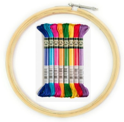 Royal Villa Wooden Embroidery Hoop/Frame of Metal Screw With 15 Multicolored Thread Skeins for Cross Stitch, Craft and Embroidery Work . Embroidery Frame(Pack of 1)