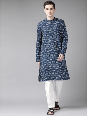 See Design Men Printed Straight Kurta(Blue)