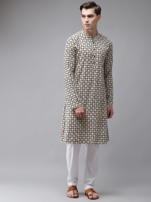 See Designs Men Printed Straight Kurta(Beige)