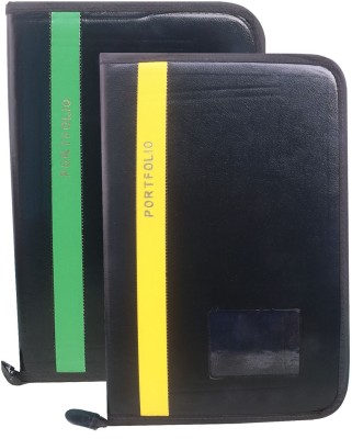 Kopila PU Professional File Folders for Certificates, Documents Holder, Portfolio Folder, Cheque Book Holder with 20 Leafs Set of-2 (Size-A4/FS)(Set Of 2, Green & Yellow)