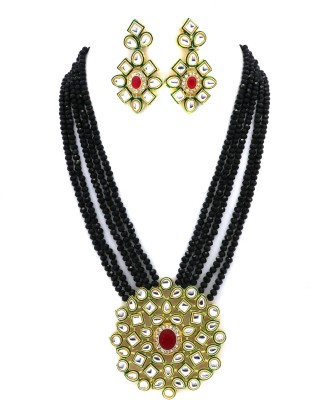 GOLDEIGHTEEN Brass, Stone, Crystal, Dori, Alloy Gold-plated Black Jewellery Set(Pack of 1)