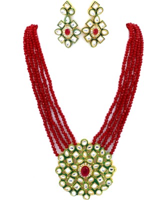 GOLDEIGHTEEN Brass, Stone, Crystal, Dori, Alloy Gold-plated Red Jewellery Set(Pack of 1)