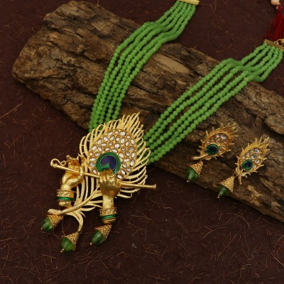GOLDEIGHTEEN Brass, Stone, Crystal, Dori, Glass, Alloy Enamel Green Jewellery Set(Pack of 1)