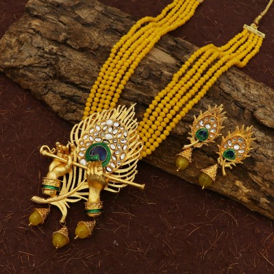 GOLDEIGHTEEN Brass, Stone, Crystal, Dori, Glass, Alloy Enamel Yellow Jewellery Set(Pack of 1)