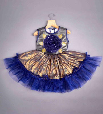 JCT DRESSES Baby Girls Below Knee Festive/Wedding Dress(Blue, Sleeveless)