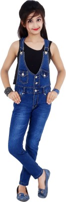 Sunday Casual Dungaree For Girls Casual Self Design Cotton Blend(Blue, Pack of 1)