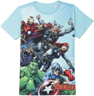 Marvel by Wear Your Mind Boys Graphic Print Polycotton Regular T Shirt(Blue, Pack of 1)