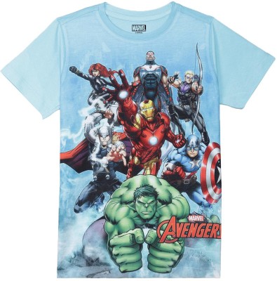 Marvel by Wear Your Mind Boys Graphic Print Polycotton Regular T Shirt(Blue, Pack of 1)