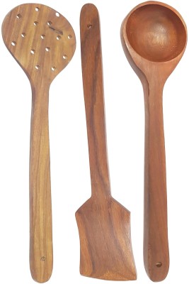 DESI KARIGAR Brown Wooden Cutlery Set Of 3 Kitchen Tool Set(Cooking Spoon, Ladle)