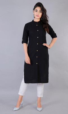 guru kripa creation Women Solid Straight Kurta(Black)