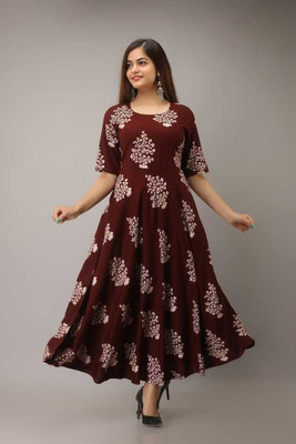 MOLY FASHION Women Printed Anarkali Kurta(Maroon)