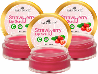 PARK DANIEL Strawberry Lip Scrub for Lightening & Brightening of Dark Lips with Shea Butter, Coconut Oil & Strawberry Extracts for Men & Women Combo pack of 3 Jars of 08 gms(24 gms) Scrub(24 ml)