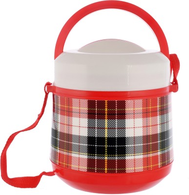 KUBER INDUSTRIES Check Deisgn BPA Free Food Grade Insulated Lunch Box With 2 Steel Container & 1 Plastic Pickel Box (Cream & Red) 2 Containers Lunch Box(1 L, Thermoware)