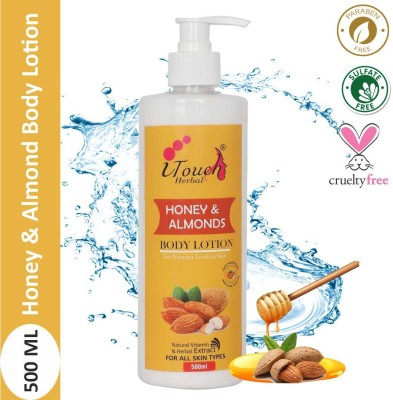 I TOUCH HERBAL Honey And Almond Nourishing Body Lotion 500 ml, Daily Moisturizer for All Skin, Gives Non-Greasy, Glowing Skin - For Men & Women - Paraben Free(500 ml)