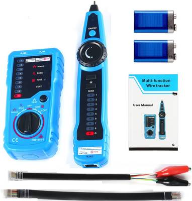 Techtest Wire Tracker Rj11 Rj45 Line Finder Multifunction Cable Tester for Ethernet Network Telephone Line Test Continuity Checking, with Clip Adapter Cable, Rj11 Adapter Cable, Rj45 Adapter Cable, Lan Cable Tester, Network Cable Tester, Lan Tester, Network Lan Cable Tester Network Interface Card