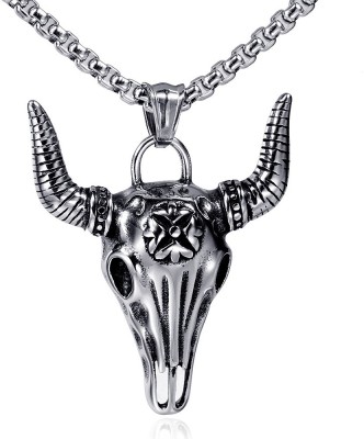 M Men Style Stainless Steel Gothic African Tribe Style Bull Head Skull Necklace Pendant For Men and Boy Cow Jewellery Silver Stainless Steel Pendant