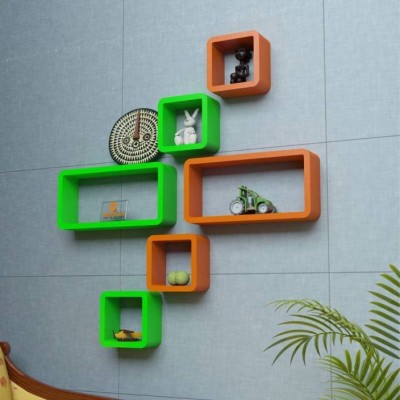 OnlineCraft wooden wall rack shelf Wooden Wall Shelf(Number of Shelves - 6, Orange, Green, Multicolor)