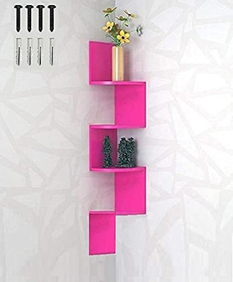 Unikue Enterprises Zig Zag Wall Shelf / Floating Wall Mount / Storage Shelf Wooden Wall Shelf(Number of Shelves - 5, Pink)