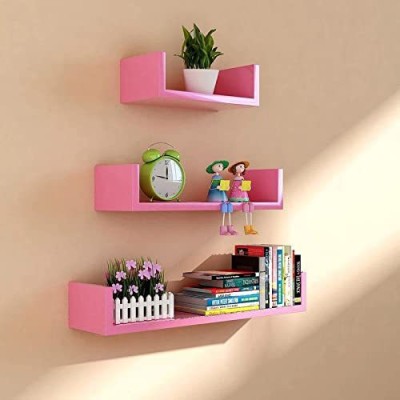 WallHeaven MDF (Medium Density Fiber) Wall Shelf(Number of Shelves - 3, Pink)