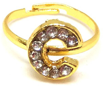 RVM Jewels Gold Plated Crystal Rhinestone Adjustable Size with Alphabet Letter C of Name Ring for Men and Women Alloy Gold Plated Ring