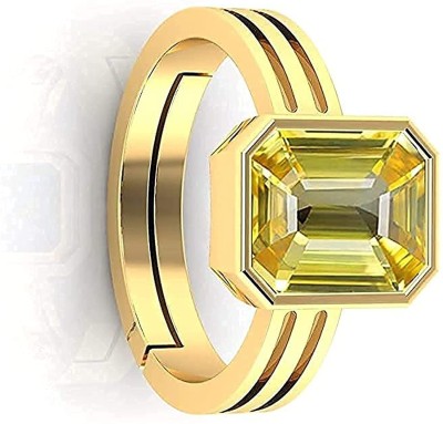 TODANI JEMS 14.25 Ratti Untreatet A+ Quality Natural Yellow Sapphire Pukhraj Gemstone Ring Brass Sapphire Gold Plated Ring