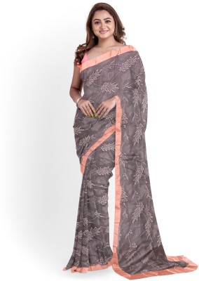 MR HOUSE Floral Print Bollywood Lycra Blend Saree(Grey)