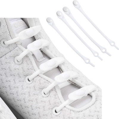 MOMISY Elastic Shoelaces Stretchy Silicone Elastic Special No Tie Shoe Laces for Children and Adults Lazy Tieless Suitable for All Shoes-White, 14Pcs Shoe Lace(White Set of 14)