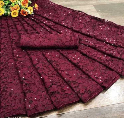 BRAHMANI TEXTILE Woven Bollywood Net Saree(Maroon)
