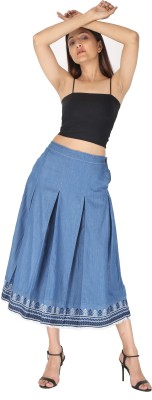 Hi Fashion Embroidered Women A-line Blue Skirt