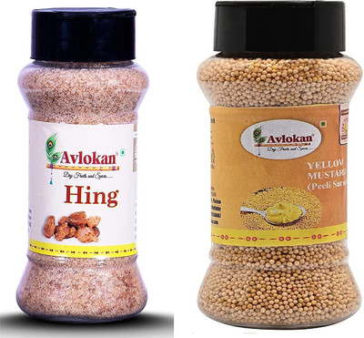 Avlokan Natural Compounded Hing Powder 100g & Natural Yellow Mustard Seeds (Peeli Sarso) 100g | Aromatic & Flavourful Pack of 2 Combo(2 x 100 g)