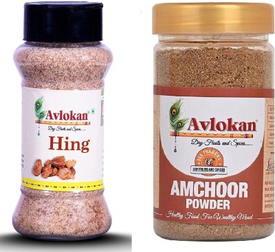 Avlokan Natural Compounded Hing Powder 100g & Amchoor/Amchur (Dry Mango) Powder | Makes Any Dish Special Pack of 2 Combo(2 x 100 g)