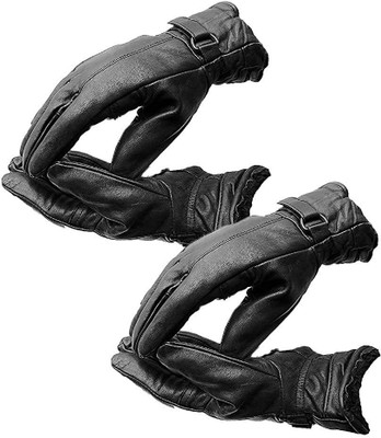 Mancloem 2 Pair Leather Snow Proof Warm Winter Cycling Bike gloves Riding Gloves(Black)