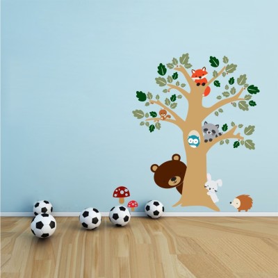 EJAart 60 cm Animal Tree Self Adhesive Sticker(Pack of 1)