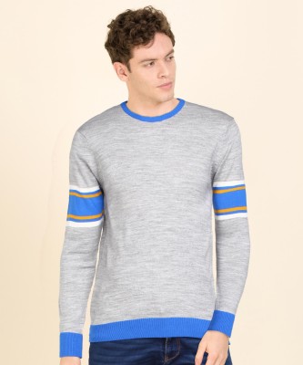 NUMERO UNO Solid Round Neck Casual Men Blue, Grey Sweater