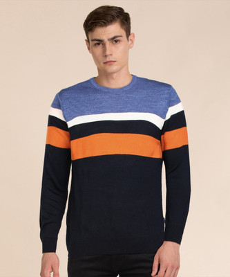 NUMERO UNO Striped Round Neck Casual Men Multicolor Sweater