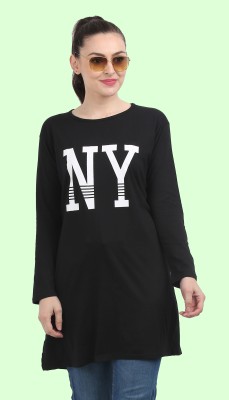 Ddaspration Printed Women Round Neck Black T-Shirt