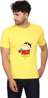 Tee Print Cartoon Men Round Neck Yellow T-Shirt